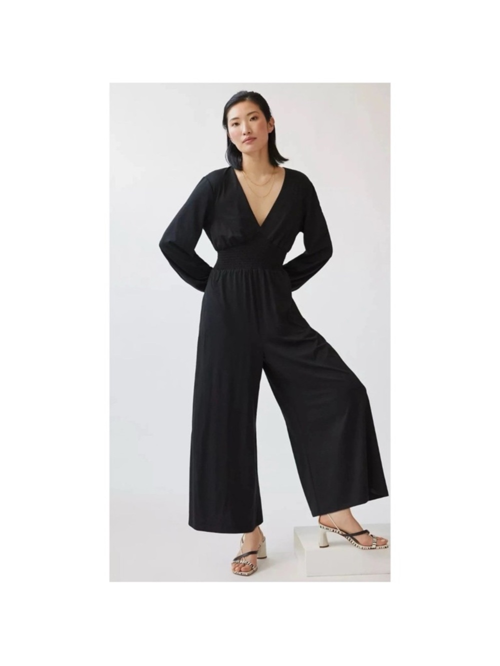 Hutch Anthropologie Black V-Neck Wide-Leg Jumpsuit